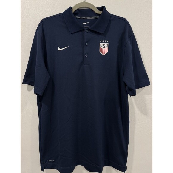 Nike Men's Polo Sports USA Shirt Size Large Navy Blue SOCCER BASKETBALL - Picture 1 of 5